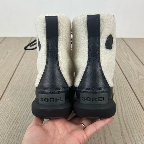 Sorel Explorer II Joan Cozy Leather Faux Shearling Boots 6.5 Black/Sea Salt $165 - Picture 8 of 10